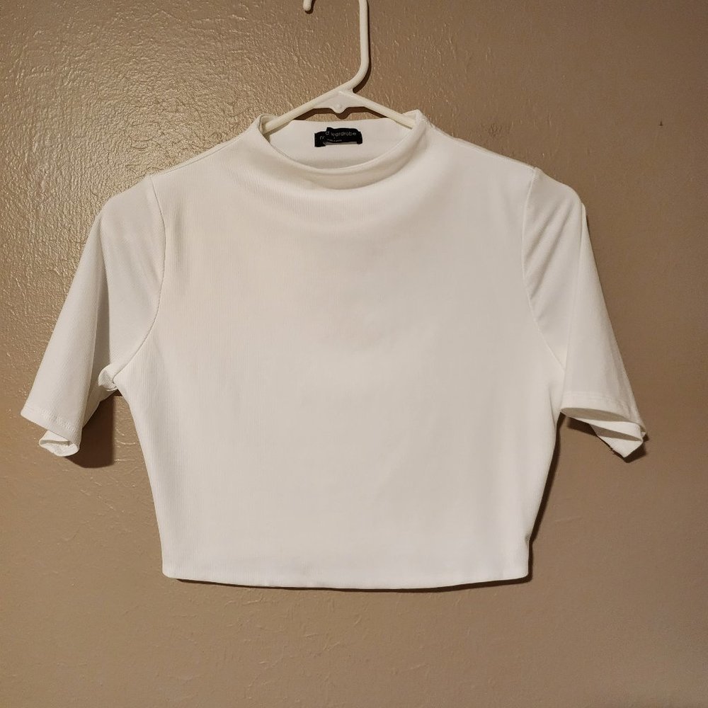 Naked Wardrobe White Ribbed Cropped Top Large